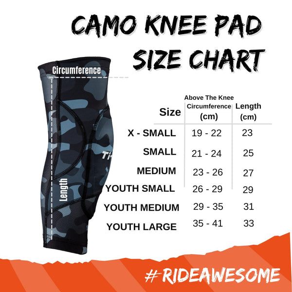 Camo Knee Pad size chart