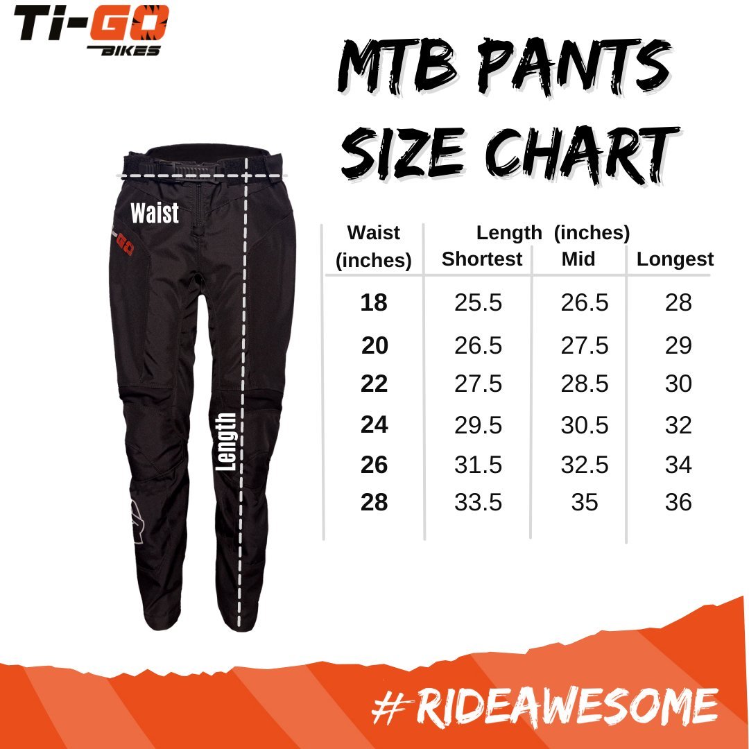 Kids MTB Trousers Size Chart